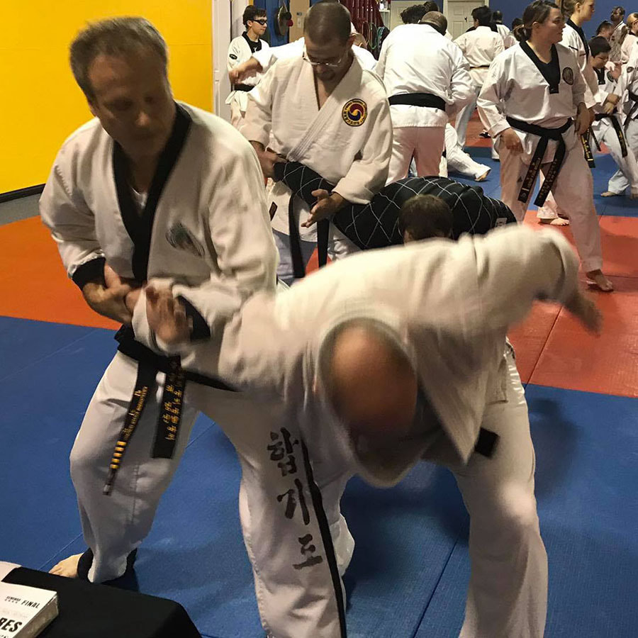 Hapkido master takes down his opponent with an arm lock.
